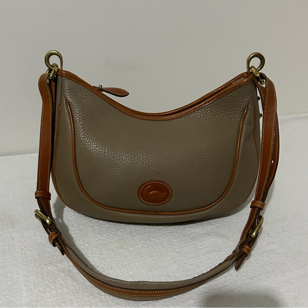 Vintage Dooney & Bourke Crescent Hobo Taupe and Brown Shoulder Bag